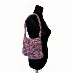 Vintage Hand Knit Purse Bag Debbie Bliss Purple Granny Cottagecore Boho Cable